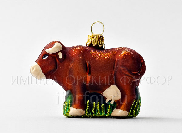 Елочная игрушка Коровка красная