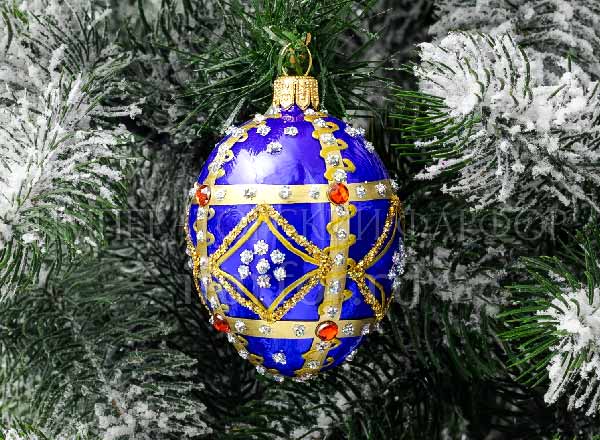 Christmas tree toy Faberge Egg Cobalt with gold
