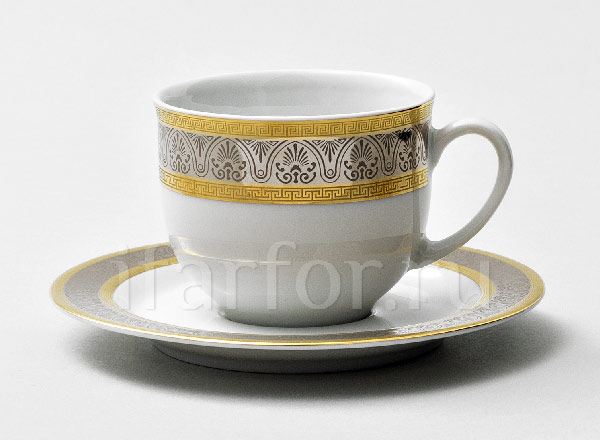 Cup and saucer Coffee Wide platinum gold plated Opal