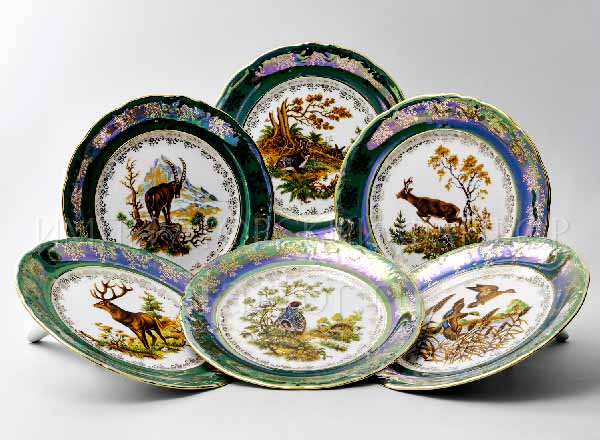 Set of plates shallow Hunting Green 6/6 Frederick