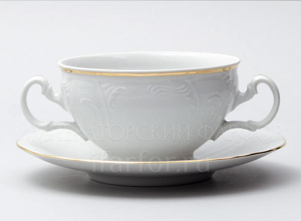 Cup and saucer for broth Bernadotte White Pattern Bernadotte