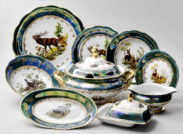 Сервиз столовый Охота Зеленая 6/26 Корона