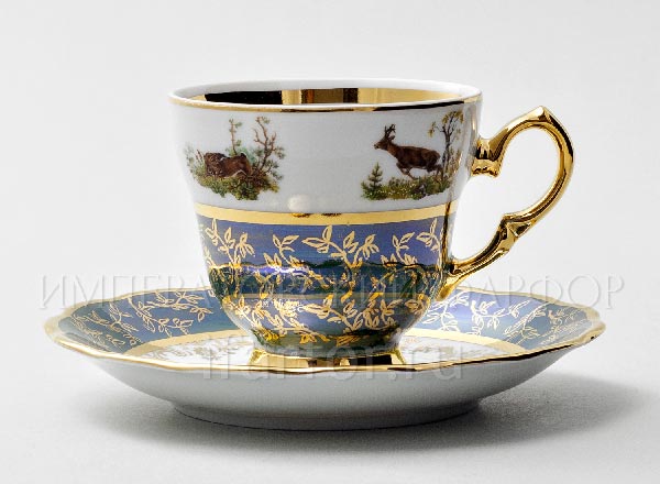 Чашка с блюдцем кофейная Охота Зеленая STERNE PORCELAN