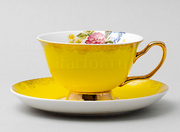 Чашка с блюдцем чайная Ассорти Желтый Royal Classics