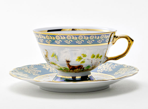 Чашка с блюдцем чайная Охота Зеленая Мария-Тереза