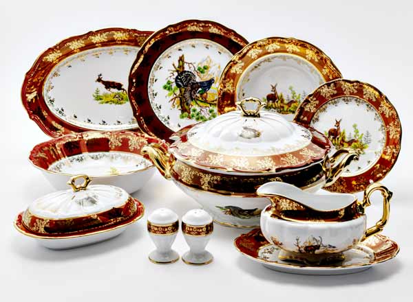 Сервиз столовый Охота Красная 6/27 Мария-Тереза