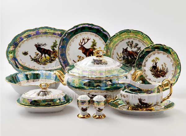 Сервиз столовый Охота Зеленая 6/28 Мария-Тереза