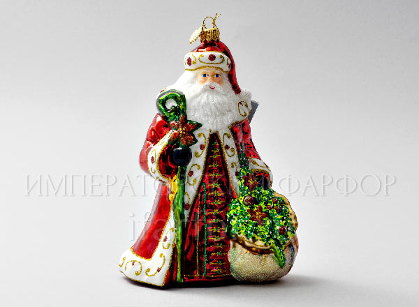 Елочная игрушка в подарочной коробке 210х130мм Дед Мороз с мешком и венком