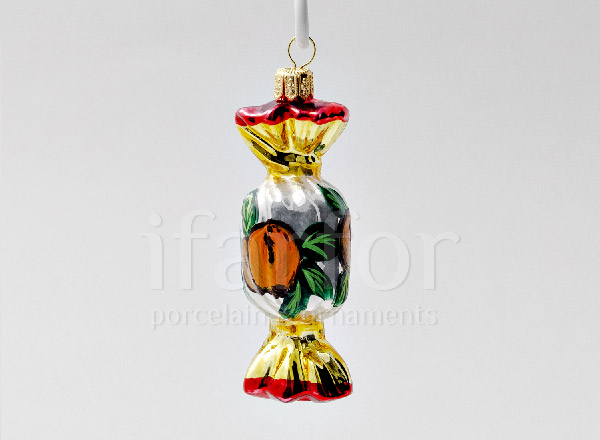Christmas tree toy Square candy Candy. Apricot with red tails
