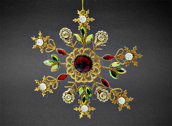 Christmas tree toy Jewelry snowflake with red stone