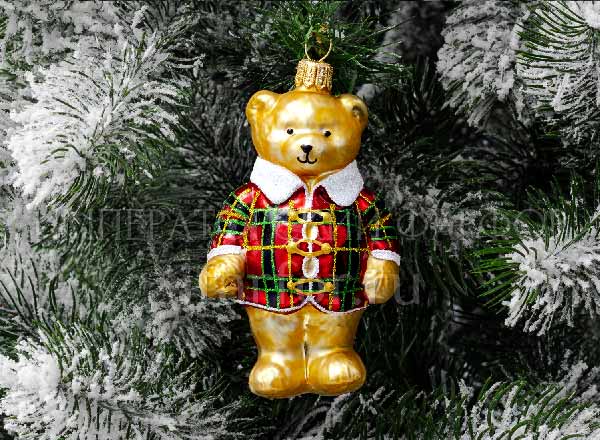 Елочная игрушка Миша в клетчатом кафтане