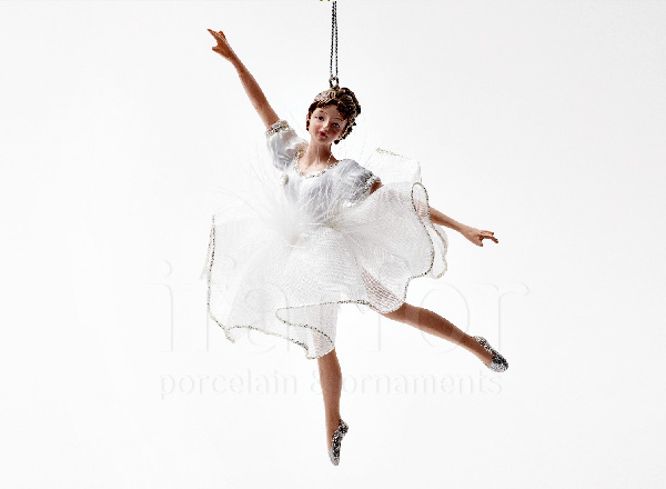 Елочная игрушка Балерина в серебристо-белом платье 2