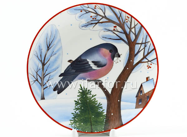 Тарелка декор Снегирь красногрудый