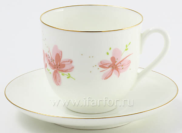 Cup and saucer Pink flowers Lily of the valley
