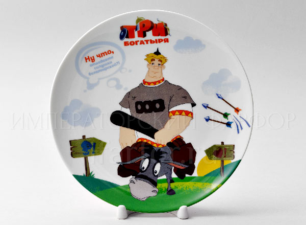 Decorative plate in a gift box Three heroes. Alyosha Popovich