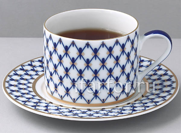 Cup and saucer tea Cobalt net Solo