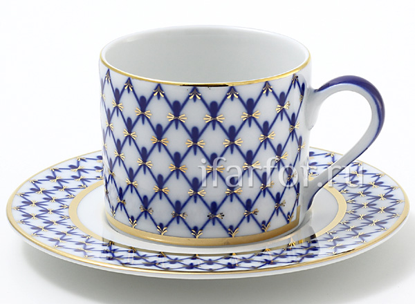 Cup and saucer tea Cobalt net Solo
