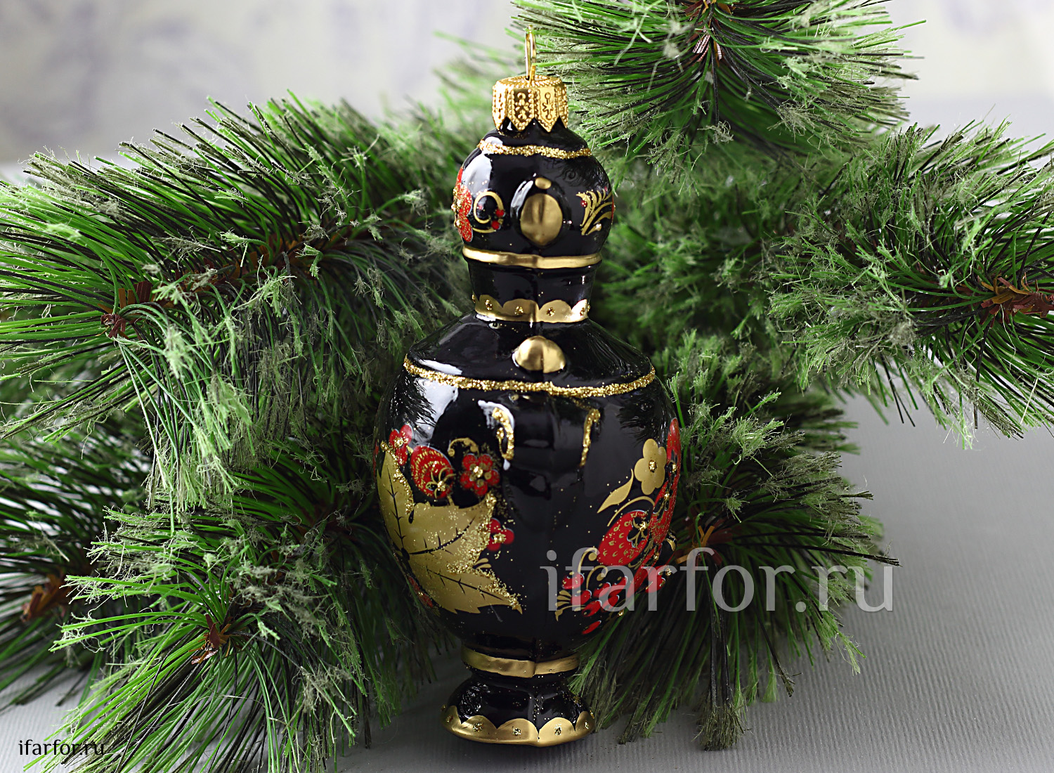 Елочная игрушка Ариэль Самовар Хохломские узоры black