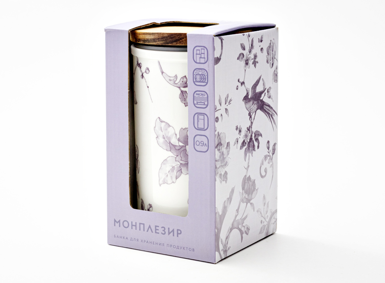 Банка с деревянной крышкой в подарочной коробке «Monplaisir Violet Монплезир фиолетовый» Форма: Стандартная. Фарфор, дерево. 100 x 165 мм.