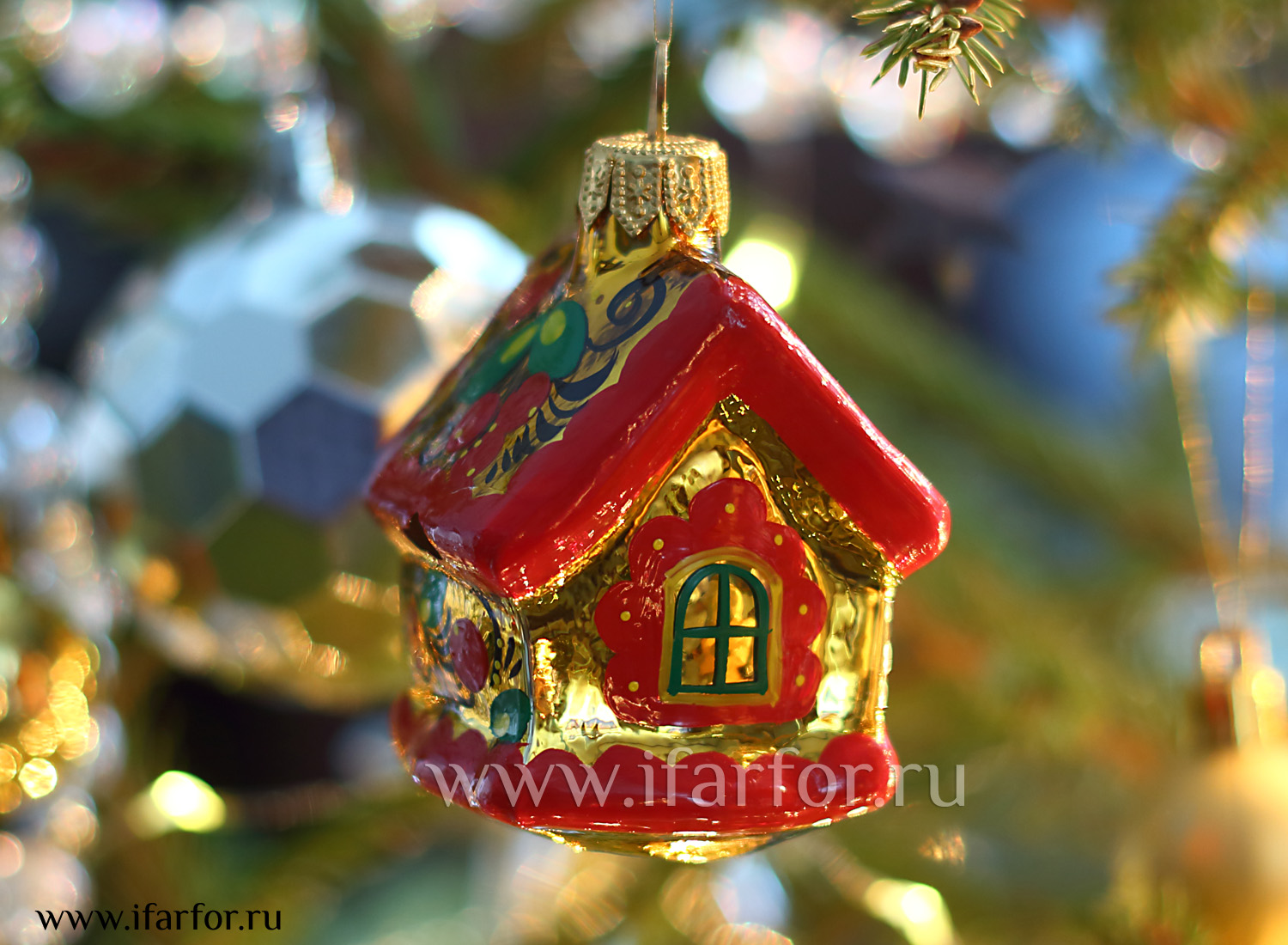 Елочная игрушка Ариэль Домик Хохломские узоры