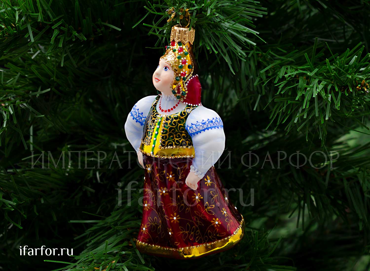 Елочная игрушка «Марья-царевна» Форма: Марья-царевна. Стекло. 130 мм.