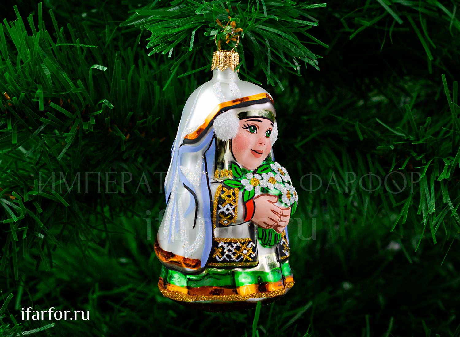 Елочная игрушка «Девочка Весна» Форма: Девочка Весна. Стекло. 95 мм.