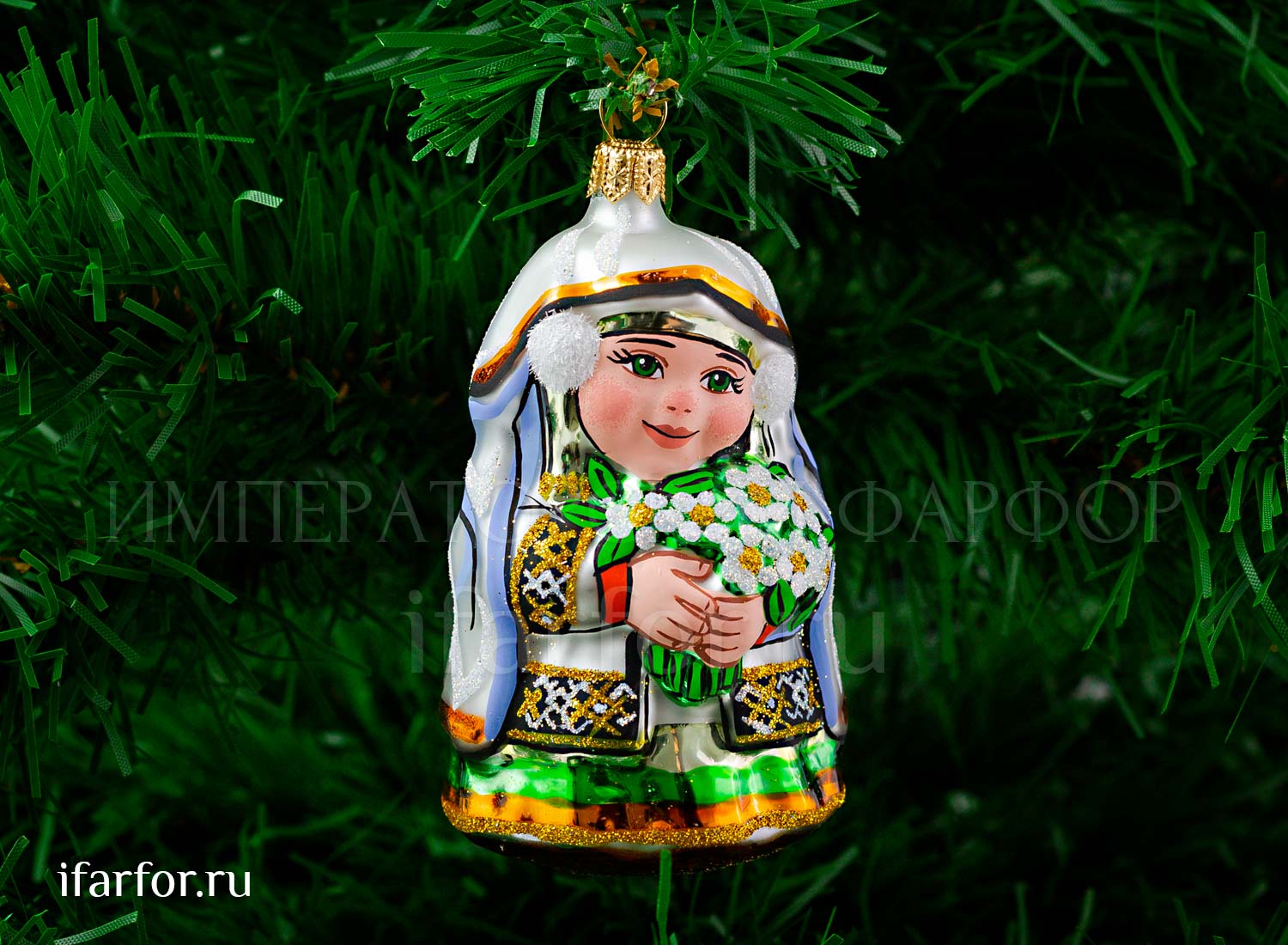Елочная игрушка «Девочка Весна» Форма: Девочка Весна. Стекло. 95 мм.