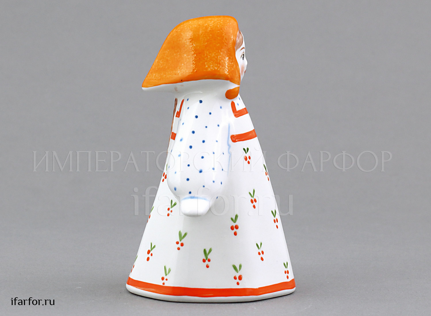 Колокольчик «Аленушка в оранжевом платочке» Форма: Аленушка. Фарфор. 100 x 85 мм.