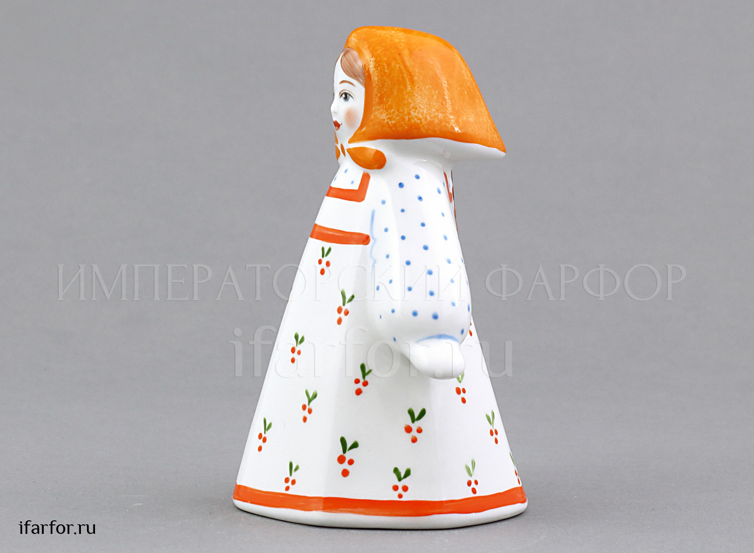 Колокольчик «Аленушка в оранжевом платочке» Форма: Аленушка. Фарфор. 100 x 85 мм.