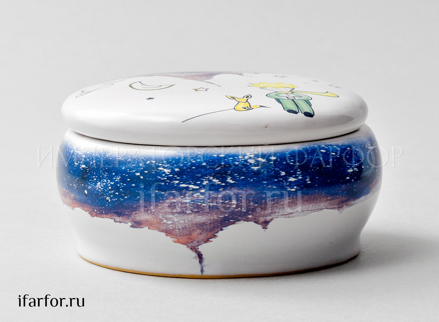 Шкатулка «Маленький принц» Форма: Круглая. Майолика. 110 x 63 мм.