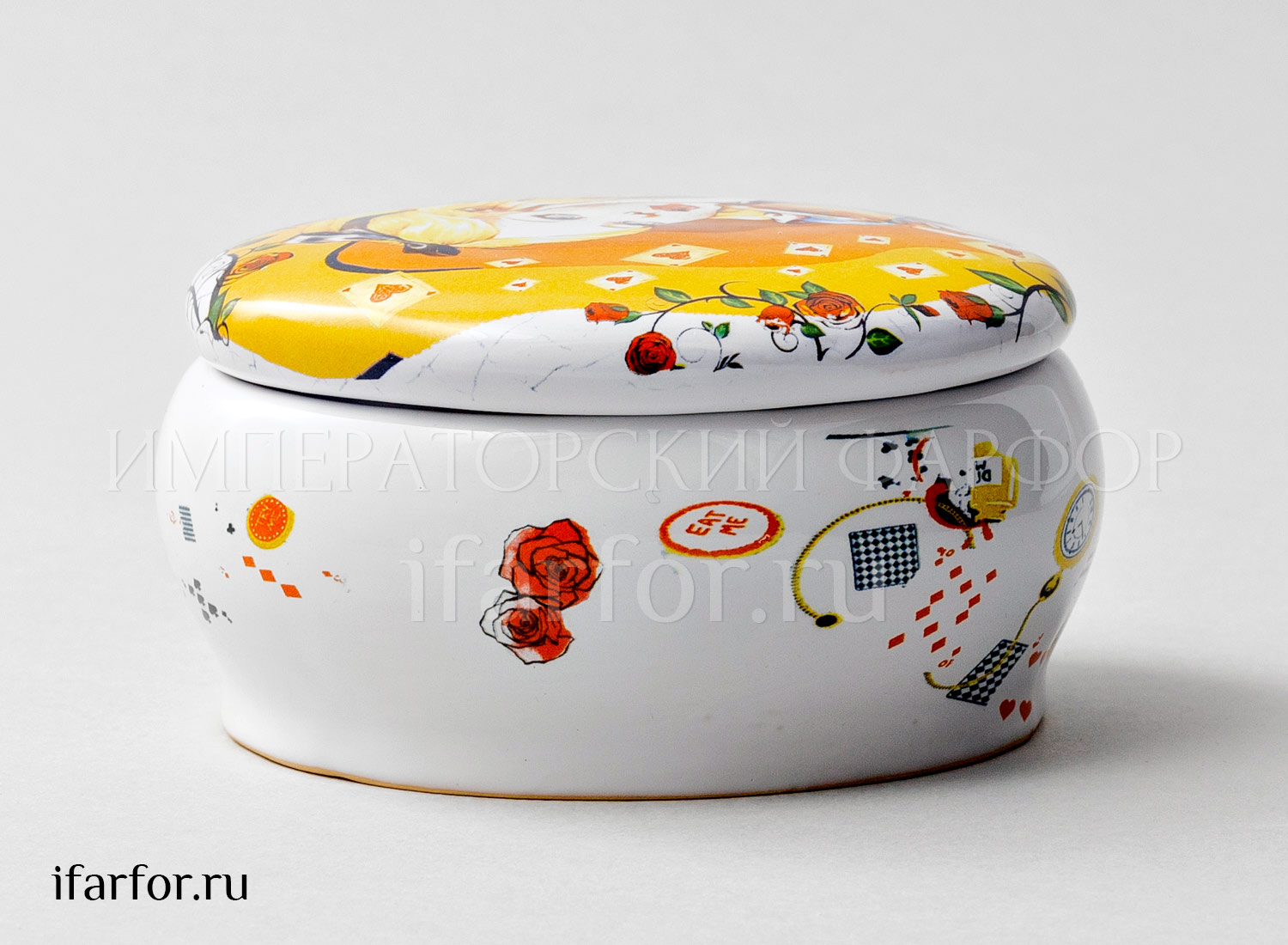 Шкатулка «Алиса в стране чудес. Алиса» Форма: Круглая. Майолика. 110 x 63 мм.