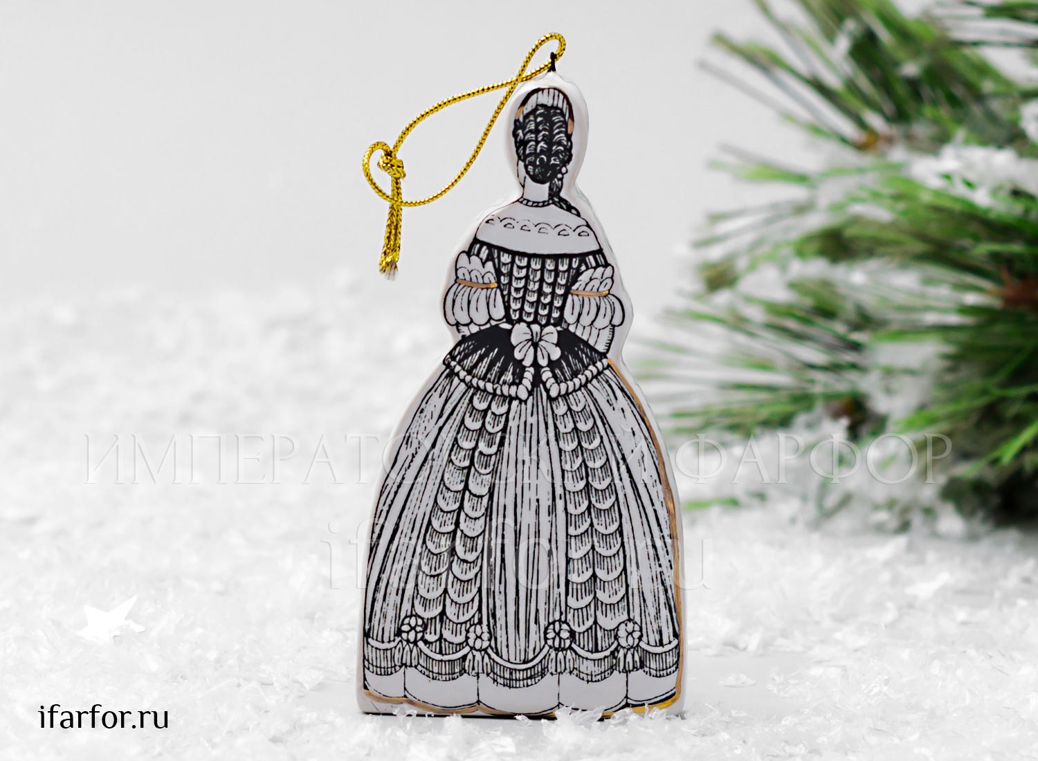 Елочная игрушка «Дама» Форма: Дама. Майолика. 52 x 100 мм.