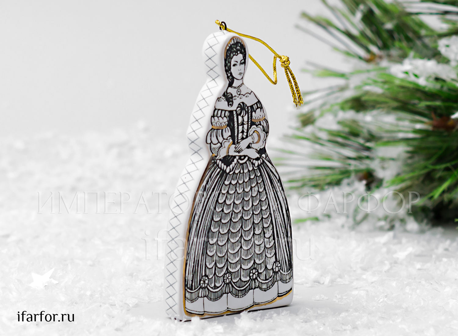 Елочная игрушка «Дама» Форма: Дама. Майолика. 52 x 100 мм.