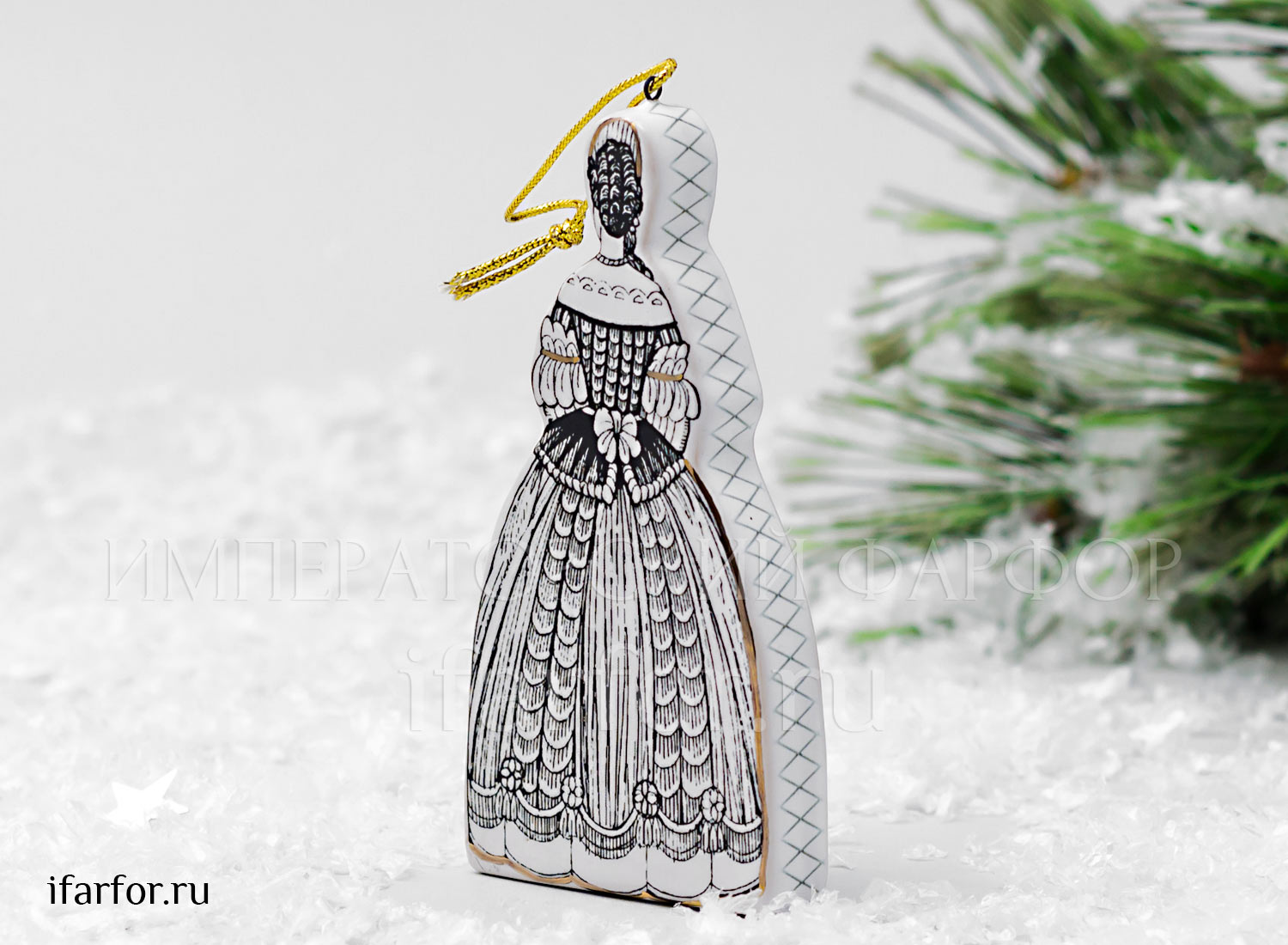 Елочная игрушка «Дама» Форма: Дама. Майолика. 52 x 100 мм.