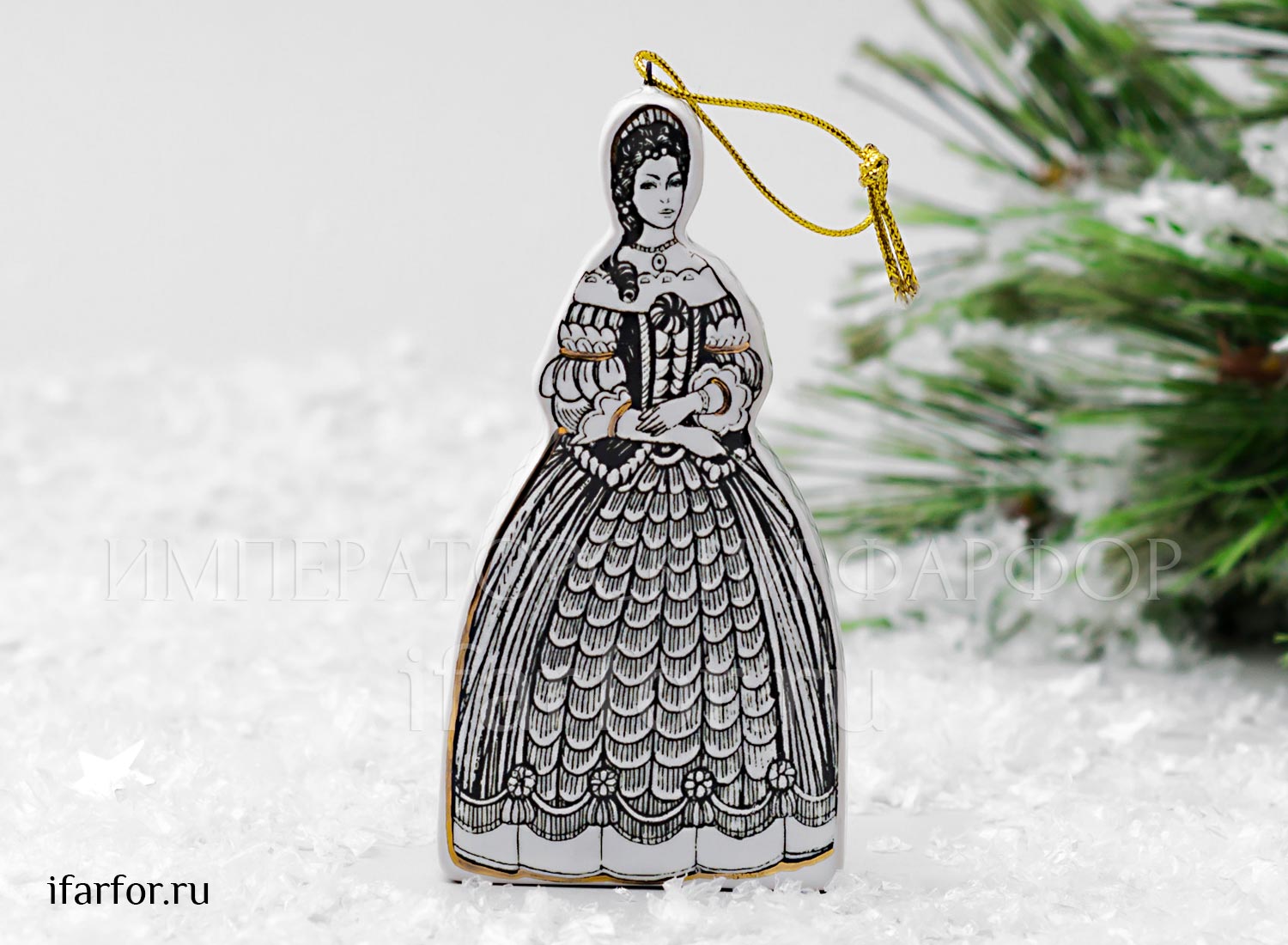 Елочная игрушка «Дама» Форма: Дама. Майолика. 52 x 100 мм.