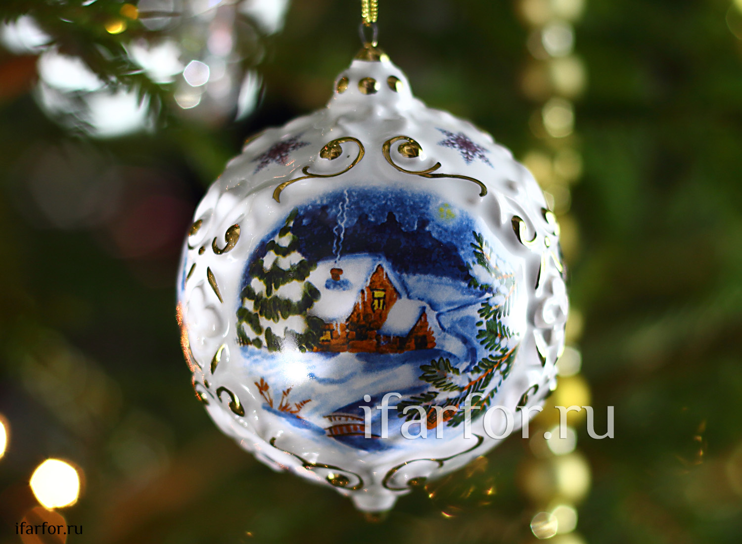 Елочная игрушка «Шар» Форма: Шар. Майолика. 75 x 100 мм.