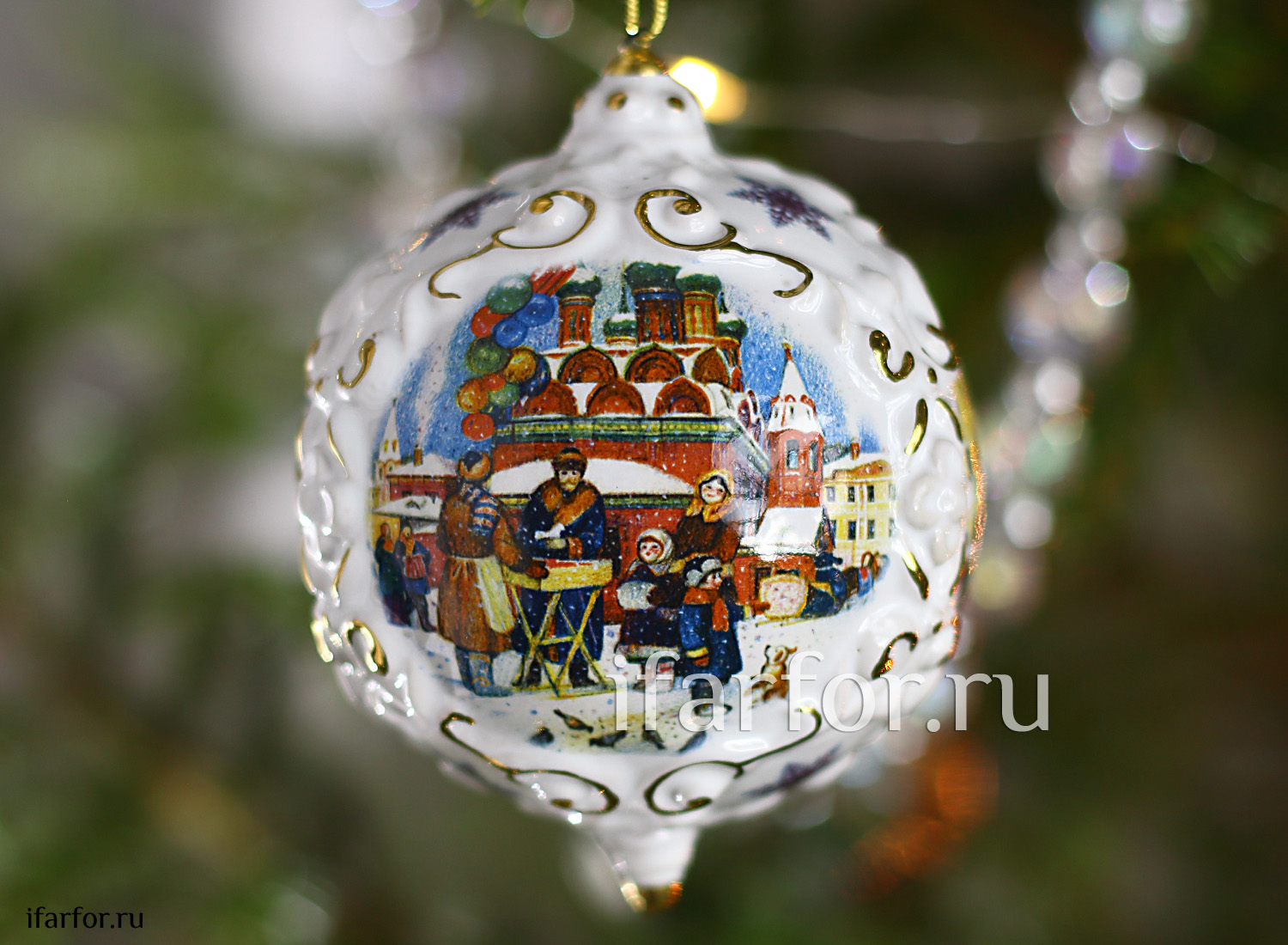 Елочная игрушка «Шар» Форма: Шар. Майолика. 75 x 100 мм.