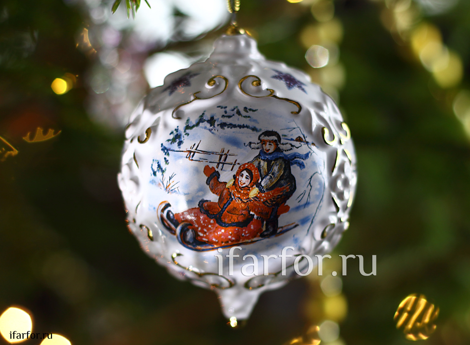 Елочная игрушка «Шар» Форма: Шар. Майолика. 75 x 100 мм.
