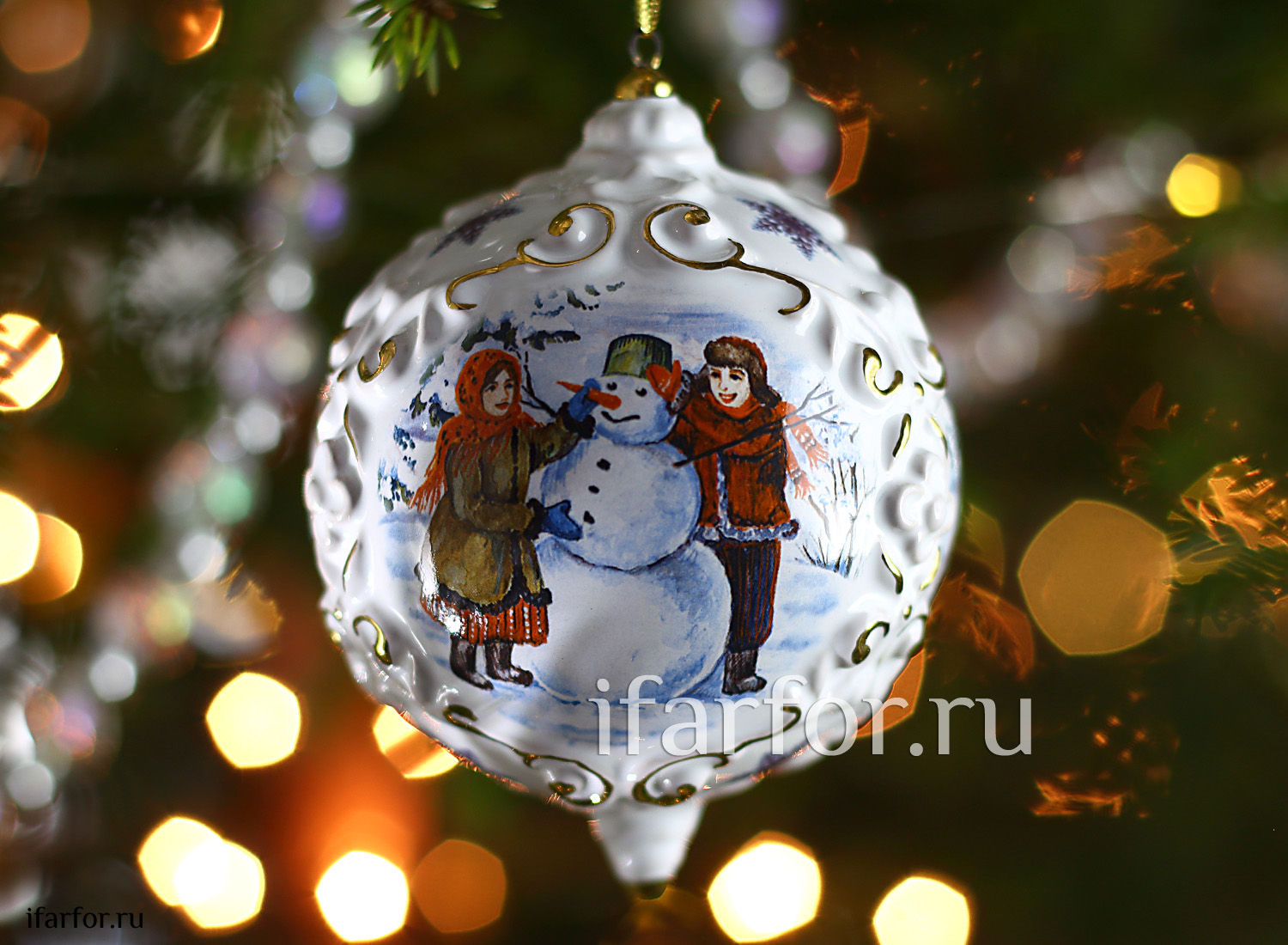 Елочная игрушка «Шар» Форма: Шар. Майолика. 75 x 100 мм.