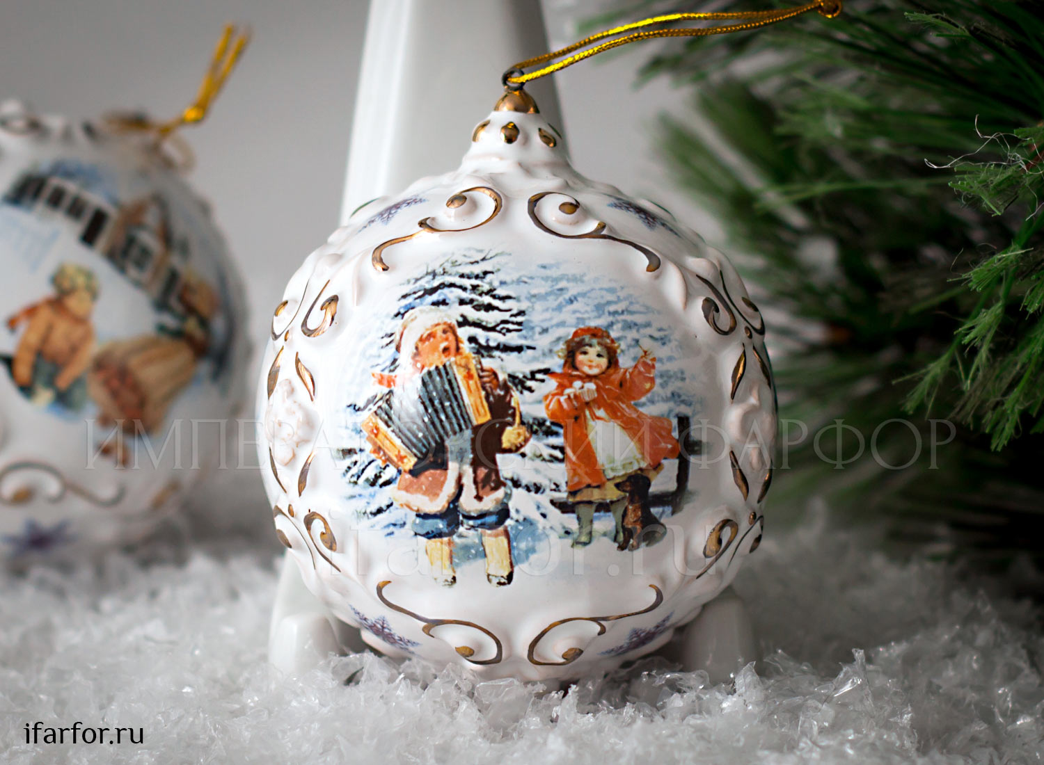 Елочная игрушка «Шар» Форма: Шар. Майолика. 75 x 100 мм.