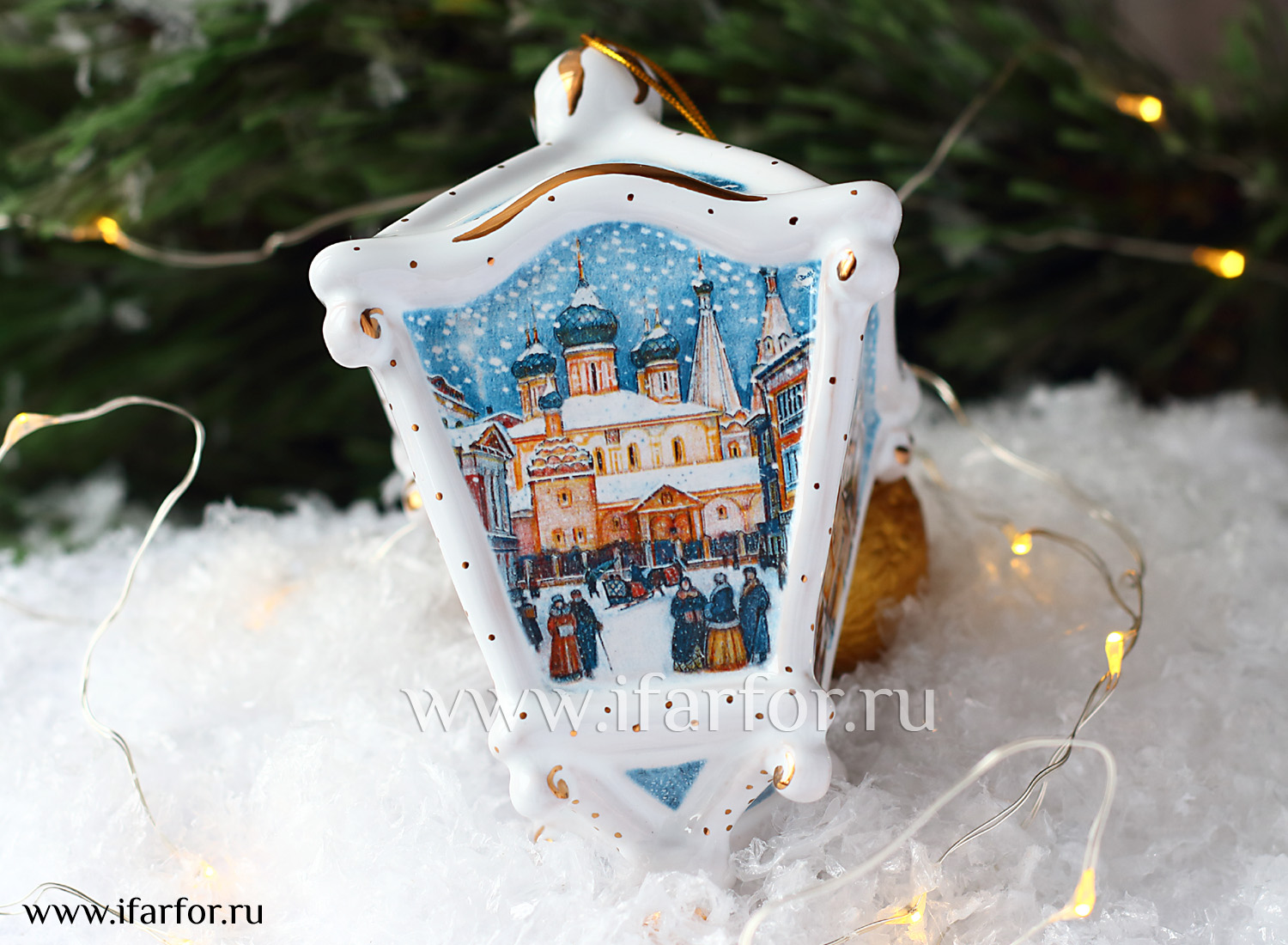Елочная игрушка «Фонарик» Форма: Фонарик. Майолика. 80 x 130 мм.