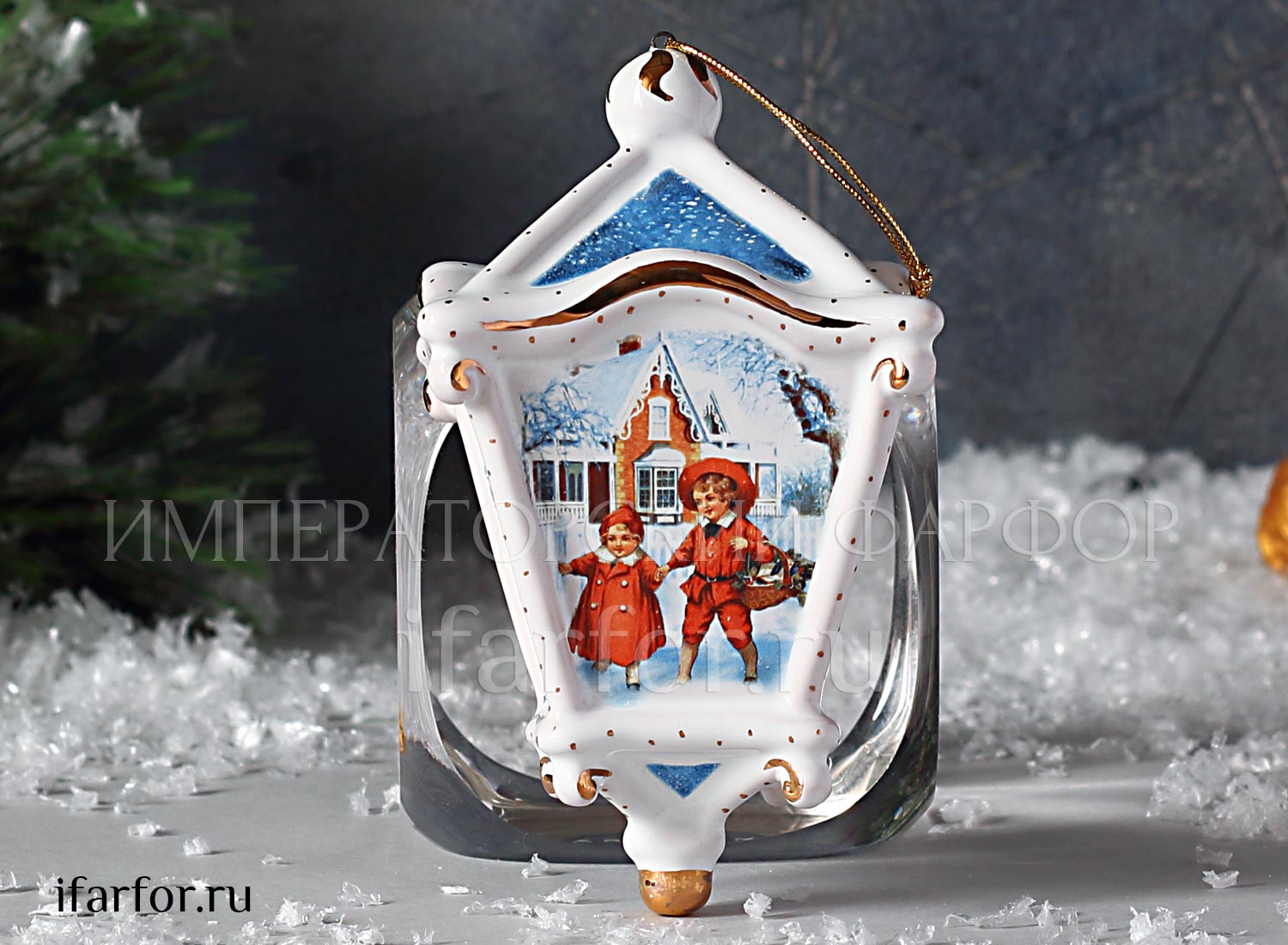 Елочная игрушка «Фонарик классический» Форма: Фонарик классический. Майолика. 75 x 130 мм.