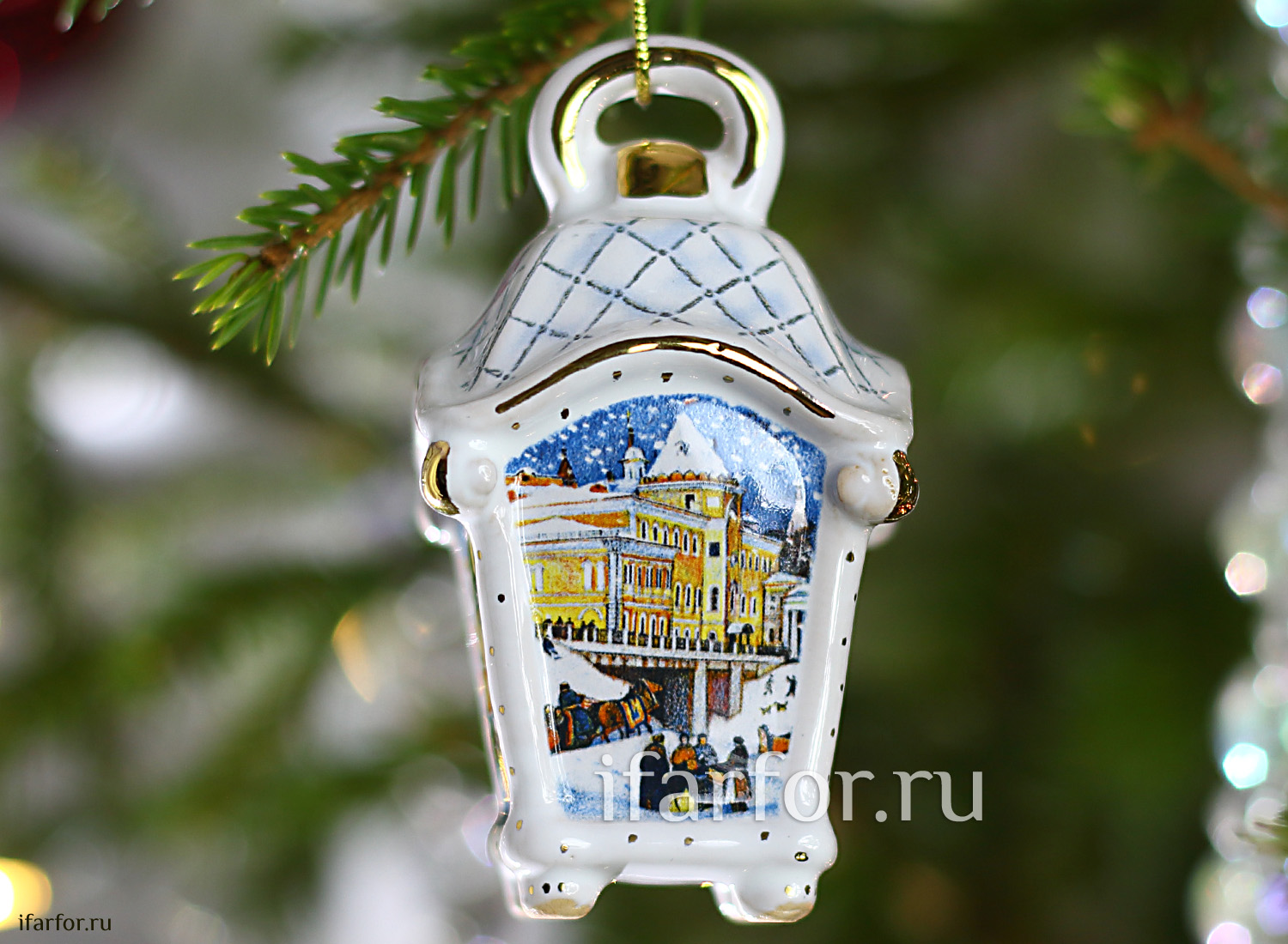Елочная игрушка «Фонарик малый» Форма: Фонарик малый. Майолика. 50 x 80 мм.