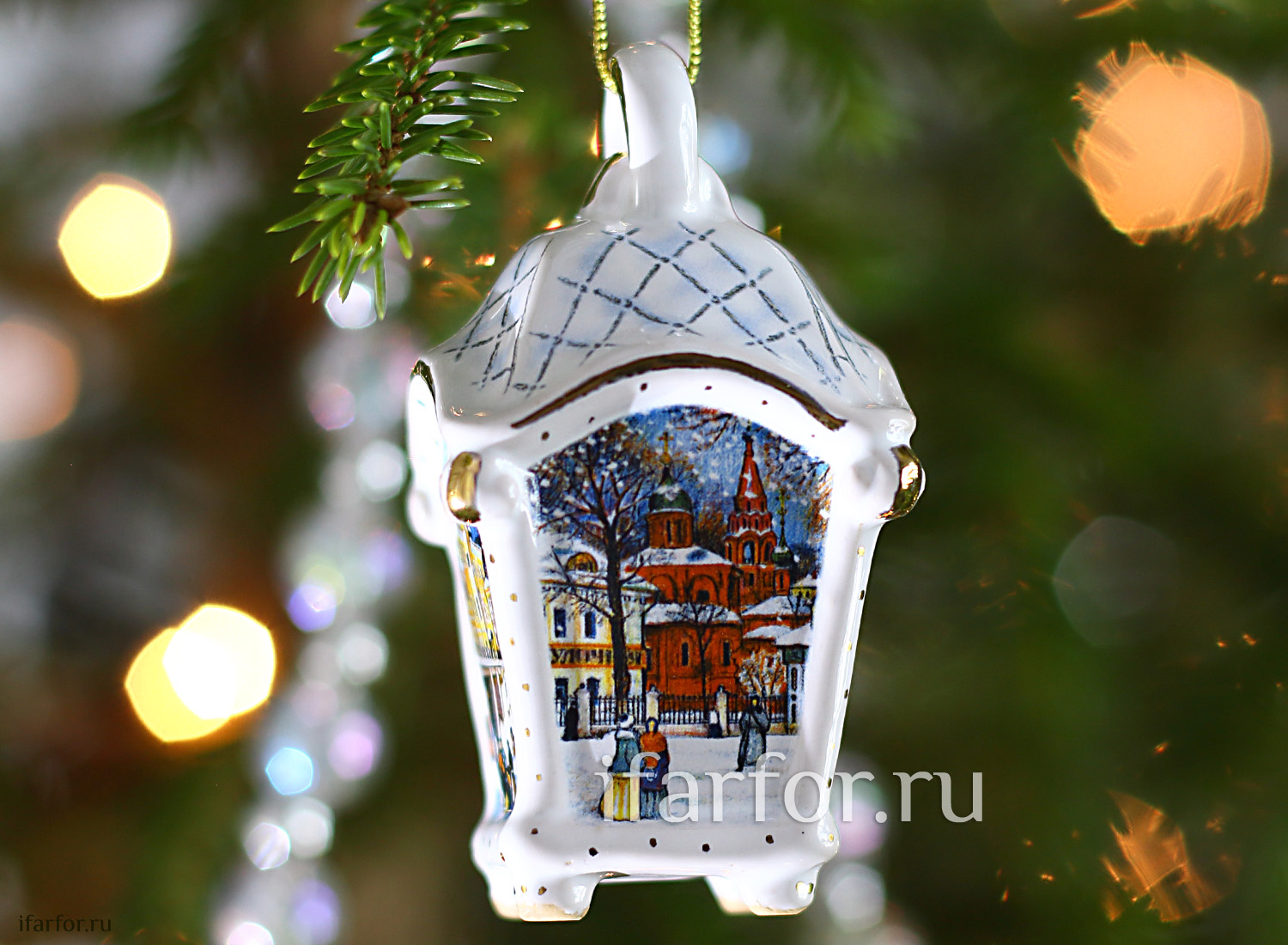 Елочная игрушка «Фонарик малый» Форма: Фонарик малый. Майолика. 50 x 80 мм.