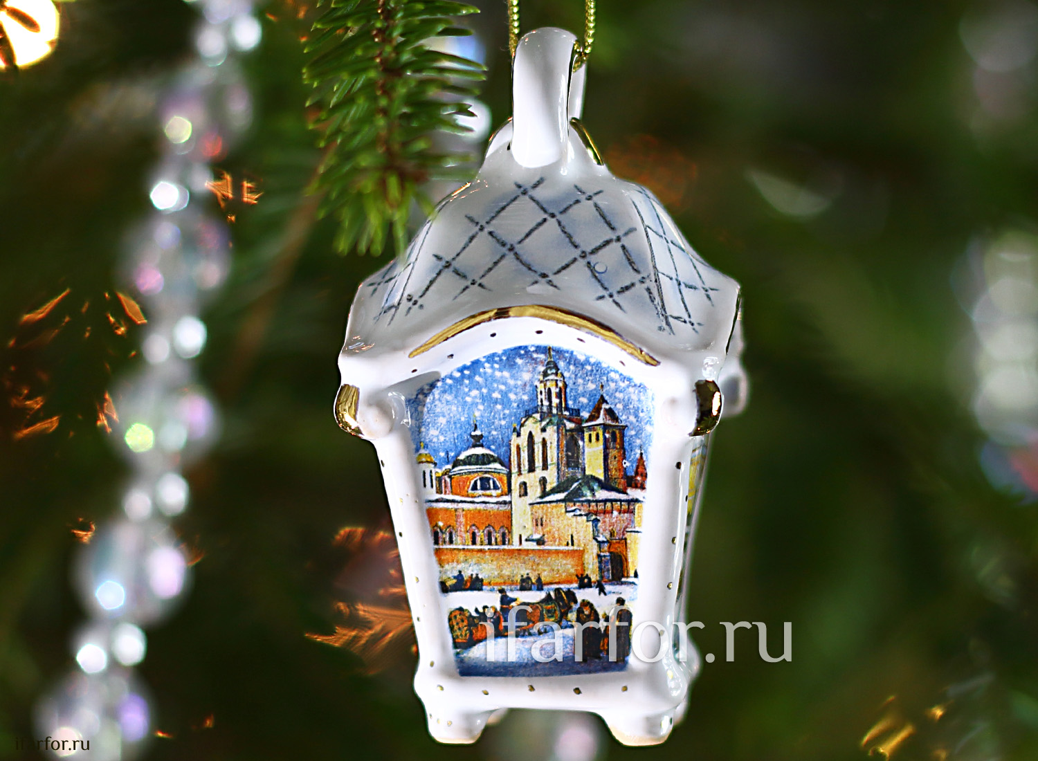 Елочная игрушка «Фонарик малый» Форма: Фонарик малый. Майолика. 50 x 80 мм.