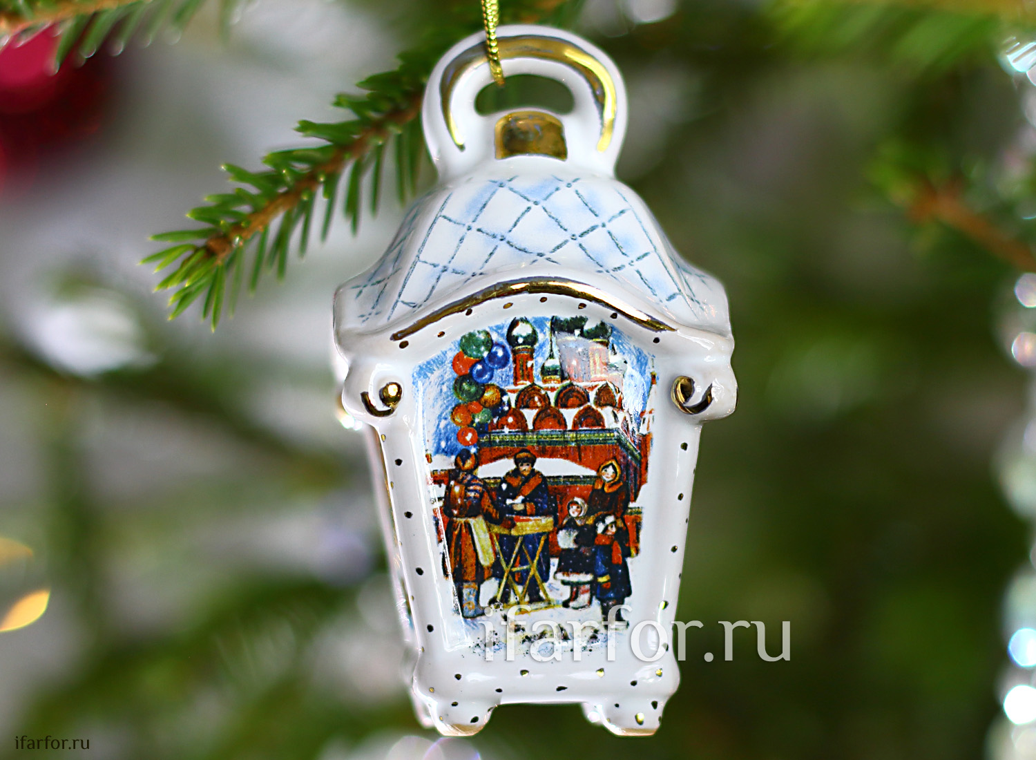 Елочная игрушка «Фонарик малый» Форма: Фонарик малый. Майолика. 50 x 80 мм.