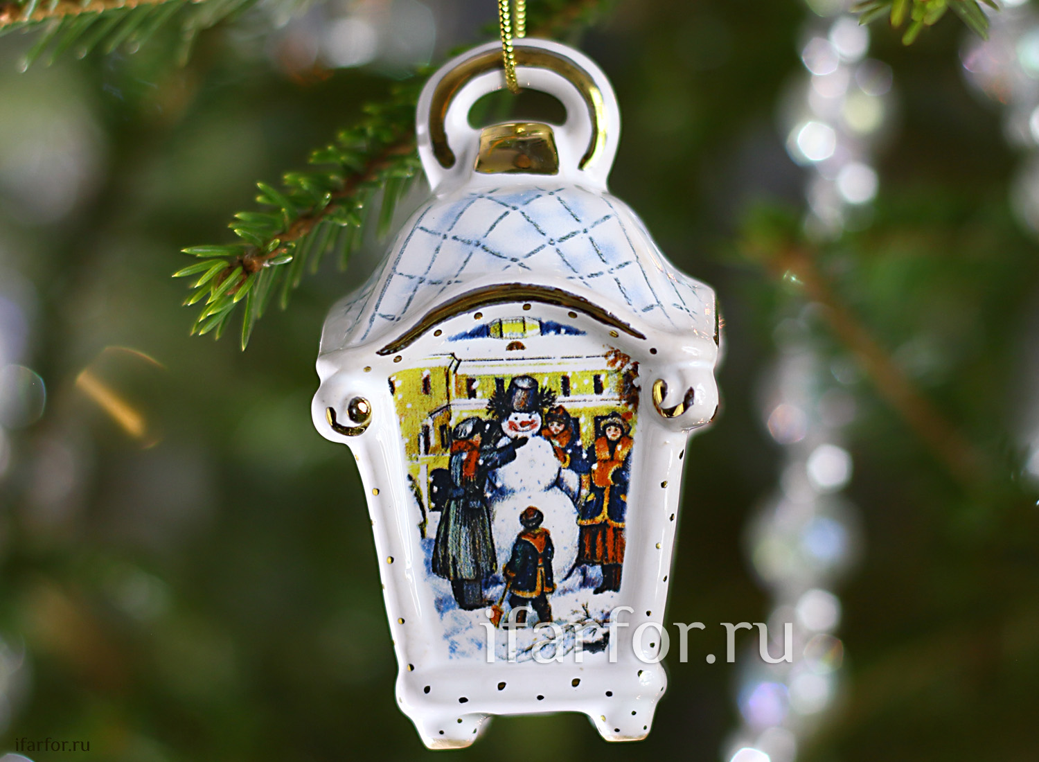 Елочная игрушка «Фонарик малый» Форма: Фонарик малый. Майолика. 50 x 80 мм.