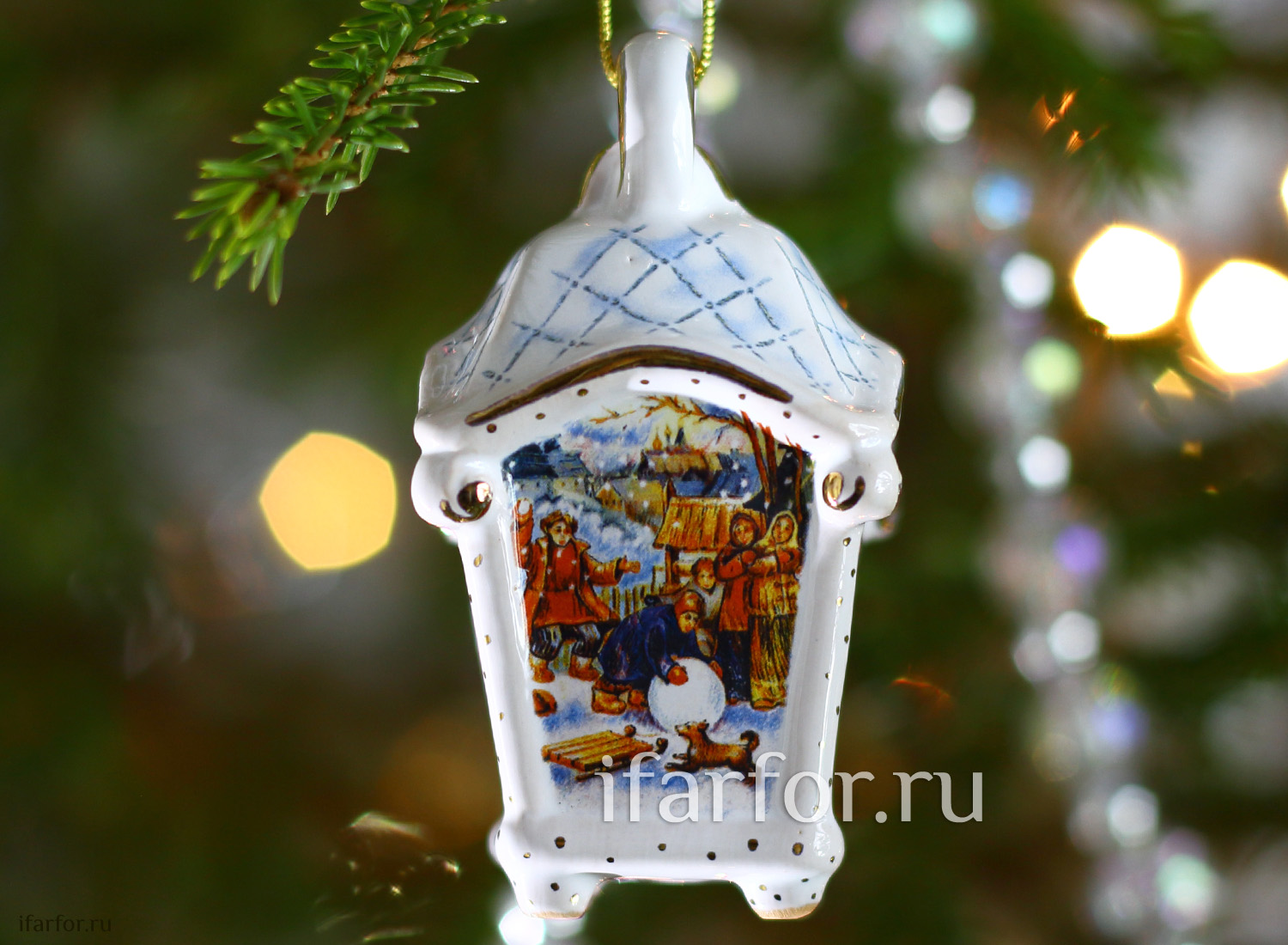 Елочная игрушка «Фонарик малый» Форма: Фонарик малый. Майолика. 50 x 80 мм.