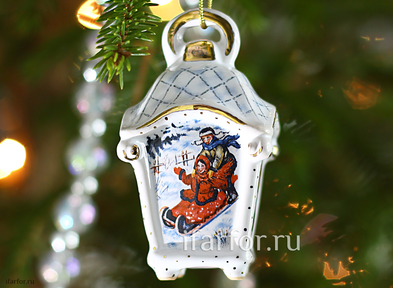 Елочная игрушка «Фонарик малый» Форма: Фонарик малый. Майолика. 50 x 80 мм.