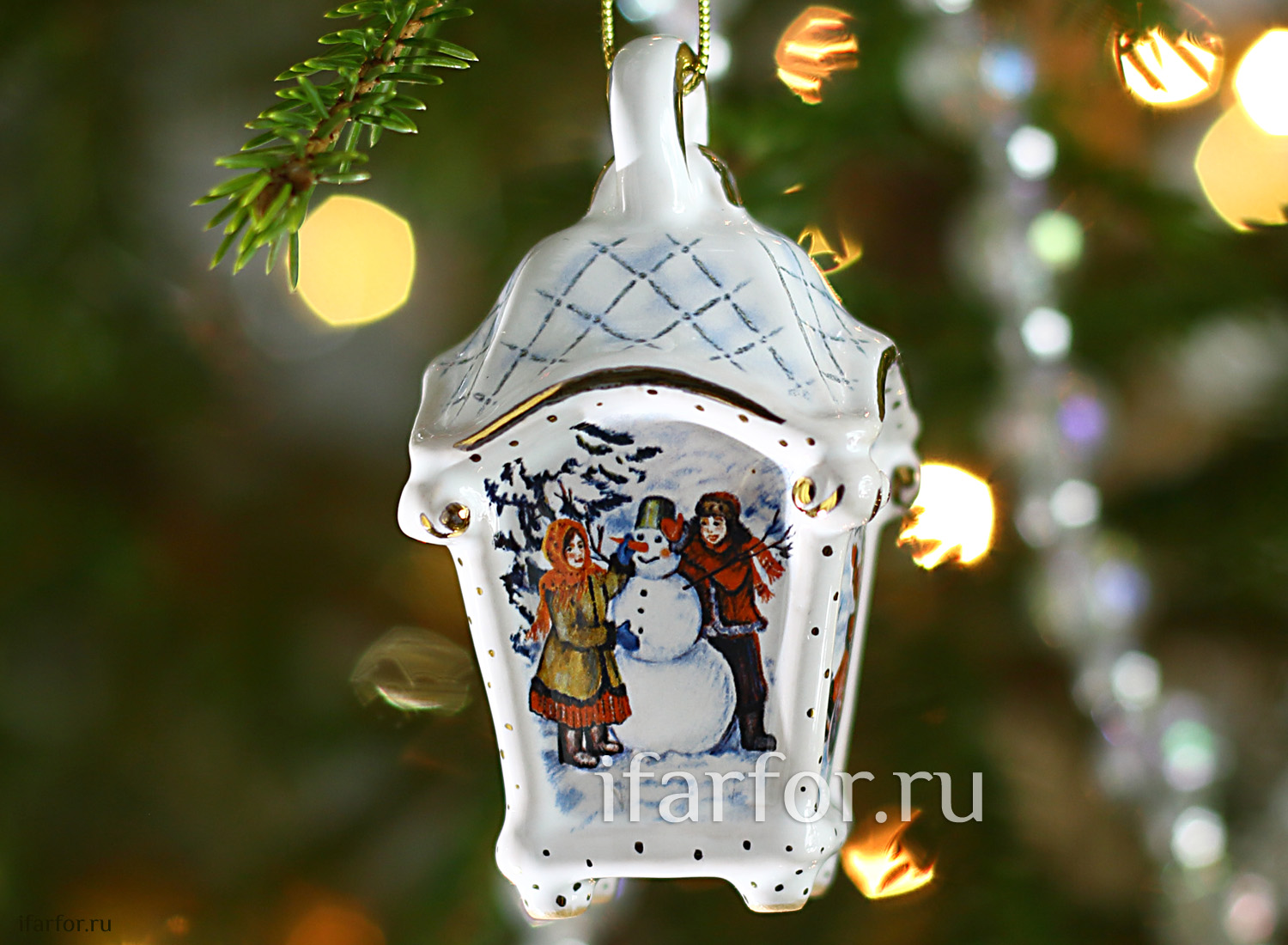 Елочная игрушка «Фонарик малый» Форма: Фонарик малый. Майолика. 50 x 80 мм.